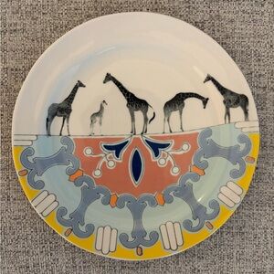 Anthropologie StoryTiles Giraffe Plates With Colorful Accents Set of 2